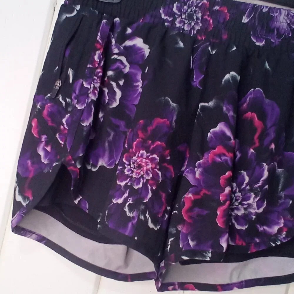 Avia Shorts Women XS 0-2 Running Active Athletic Liner Pattern Black Purple